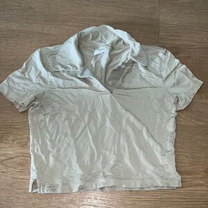 Sisley beige cropped polo shirt